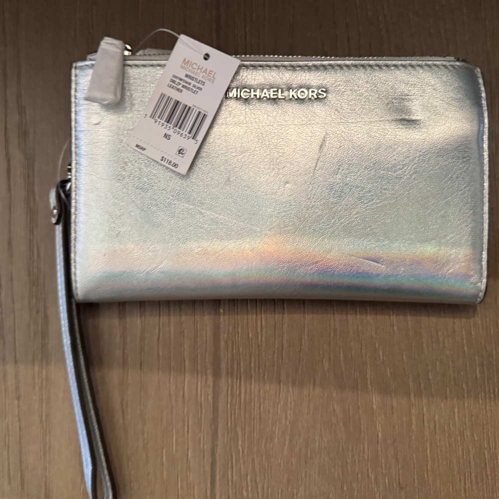 Michael Kors Iridescent Silver Wristlet NEW
